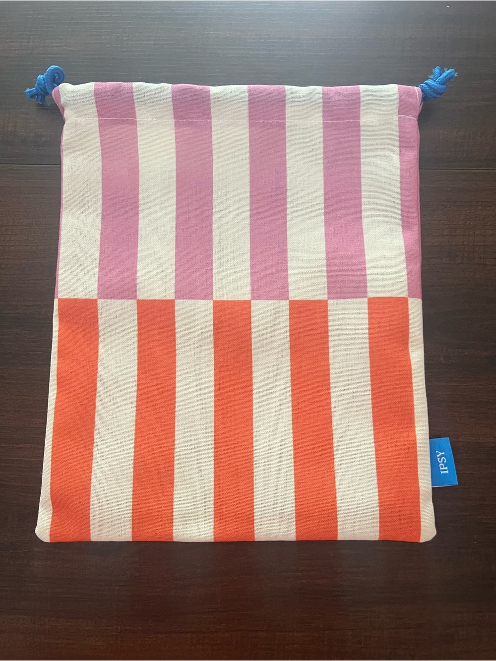 ipsy Striped Drawstring Pouch in Pink, Orange & Blue #799